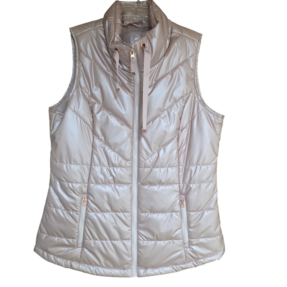 Puffer Vest Women Large Pink Rose Gold Metallic Quilted‎ Maurices, NWOT - Picture 2 of 8